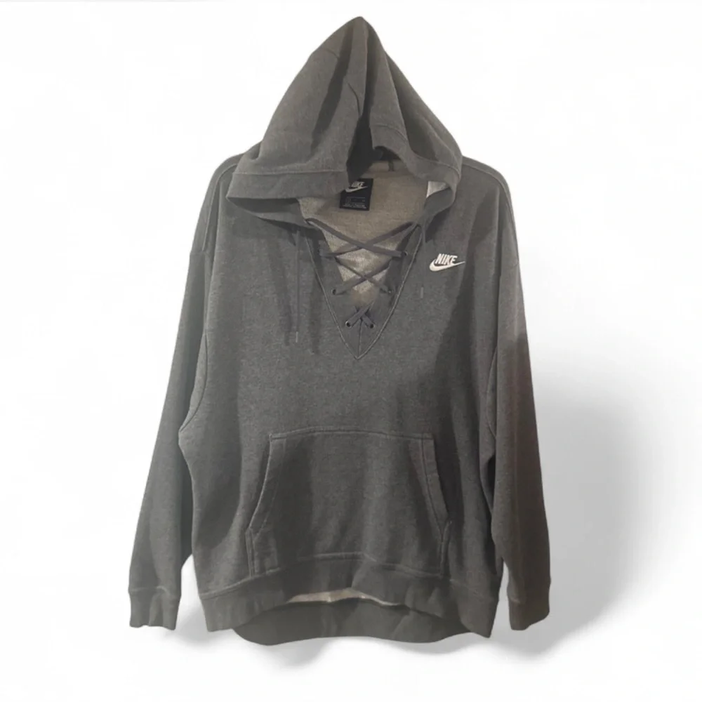 Nike Dark Gray Lace V-Neck Hoodie Sweatshirt Size Women’s Small